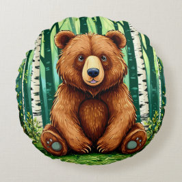 Grizzlybjörn i en björkskog rund kudde