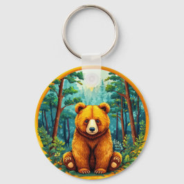 Grizzlybjörn i en skog nyckelring