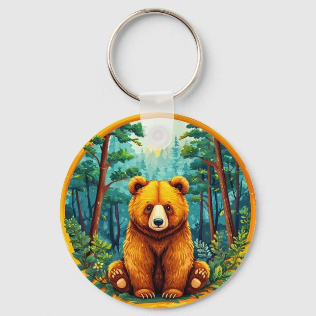 Grizzlybjörn i en skog nyckelring (Framsida)