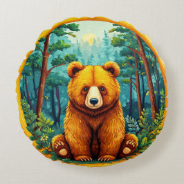 Grizzlybjörn i en skog rund kudde