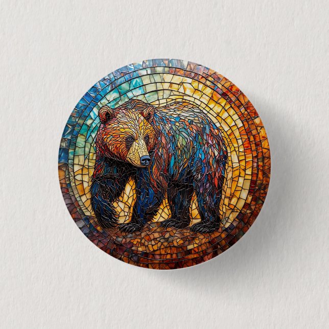 Grizzlybjörn i konstnärlig design knapp (Framsida)