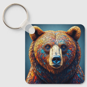 Grizzlybjörn i konstnärlig design nyckelring