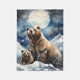 Grizzlybjörn och bebis fleecefilt