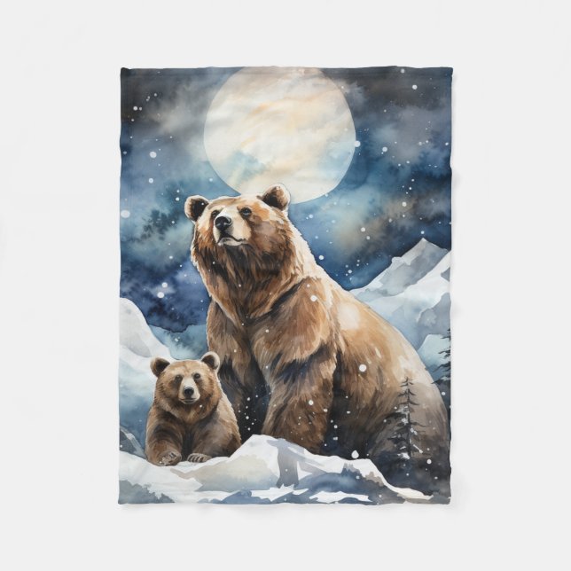 Grizzlybjörn och bebis fleecefilt (Framsidan)