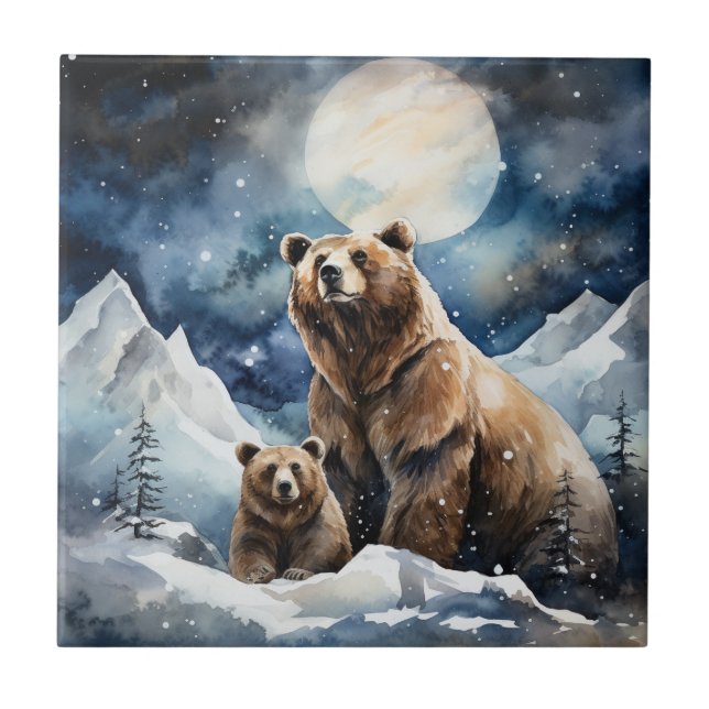 Grizzlybjörn och bebis kakelplatta (Framsidan)