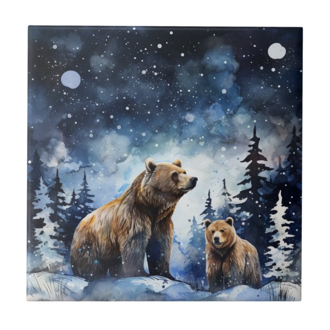 Grizzlybjörn och bebis kakelplatta (Framsidan)