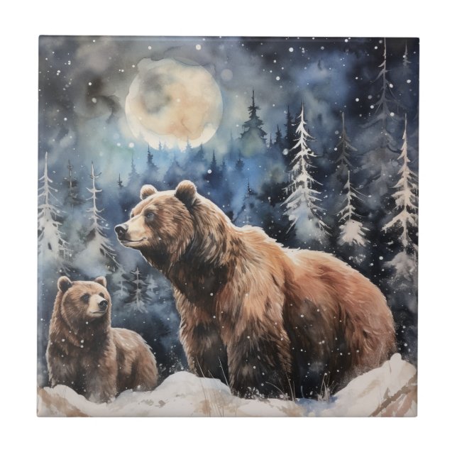 Grizzlybjörn och bebis kakelplatta (Framsidan)