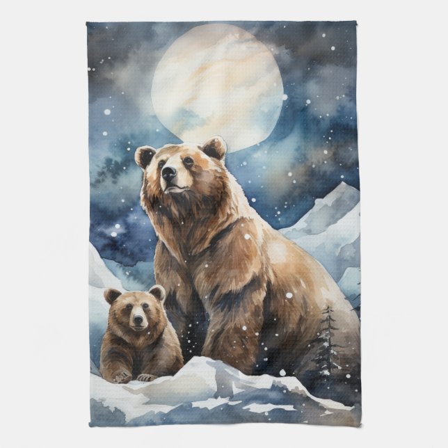 Grizzlybjörn och bebis kökshandduk (Vertikal)
