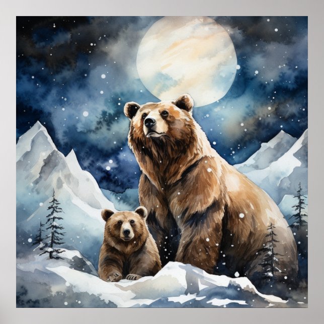 Grizzlybjörn och bebis poster (Framsidan)