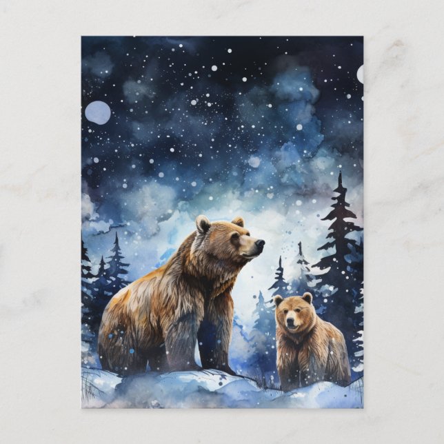 Grizzlybjörn och bebis vykort (Framsida)