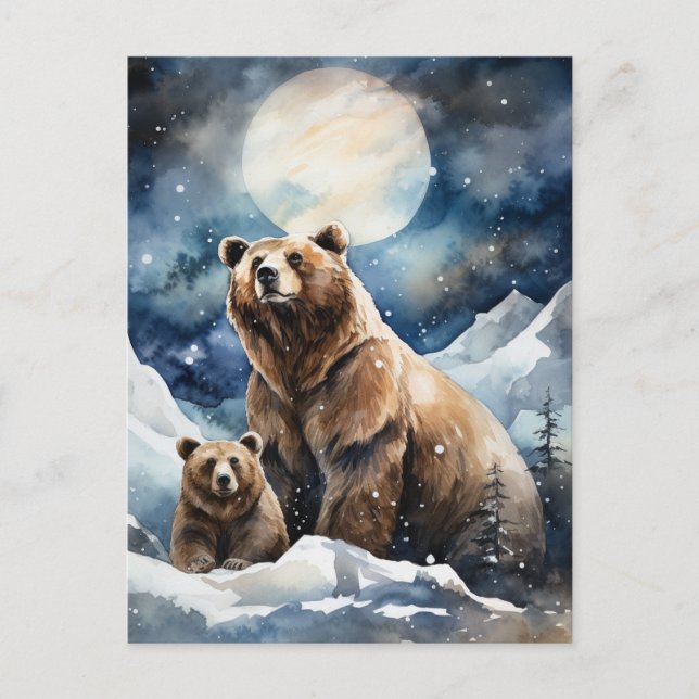 Grizzlybjörn och bebis vykort (Framsida)