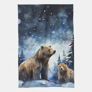 Grizzlybjörn och unge kökshandduk