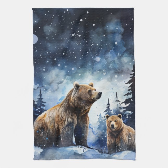 Grizzlybjörn och unge kökshandduk (Vertikal)