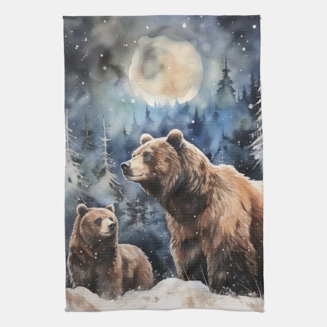 Grizzlybjörn och unge kökshandduk (Vertikal)
