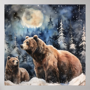 Grizzlybjörn och unge poster