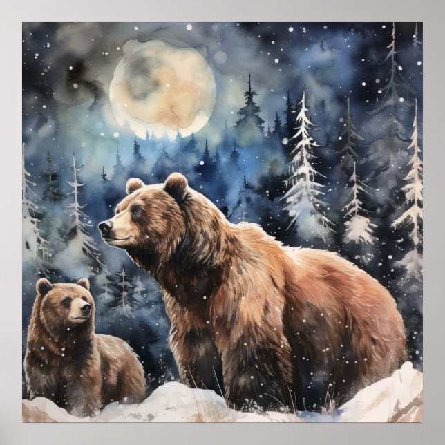 Grizzlybjörn och unge poster (Framsidan)