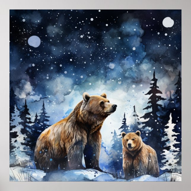 Grizzlybjörn och unge poster (Framsidan)