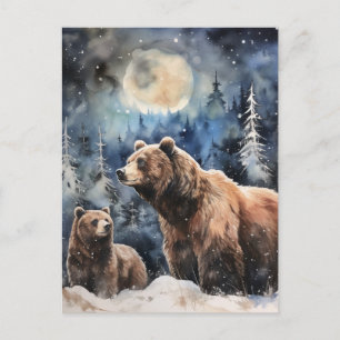 Grizzlybjörn och unge vykort