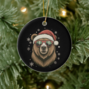 Grizzlybjörn Santa hatt Roligt Söt Djurälskare Julgransprydnad Keramik