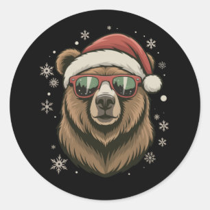 Grizzlybjörn Santa hatt Roligt Sött Djurälskare Runt Klistermärke