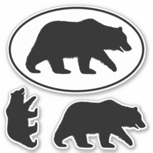 Grizzlybjörnen Silhouettes Oval och stansde Klistermärken