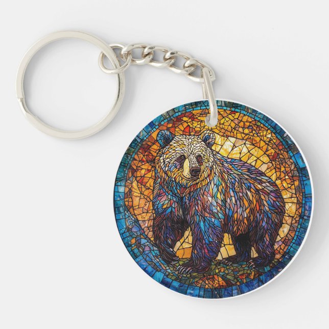 🐻 Grizzlybjörnmoasik Vilda Djur Present Nyckelrin (Framsidan)