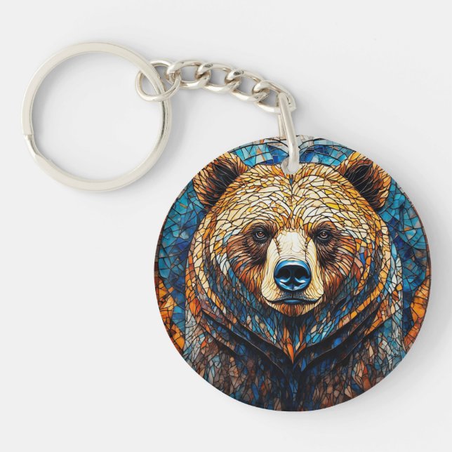 Grizzlybjörnporträtt i glaskonst (Framsidan)