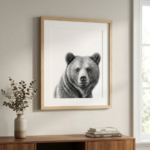 Grizzlybjörnporträtt Svart vitt Poster