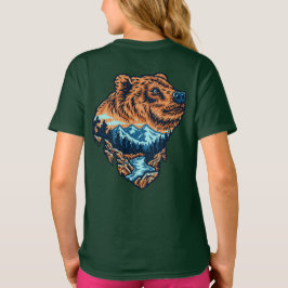 Grizzlybjörnshuvud Siluett Berg Skog Flod T Shirt