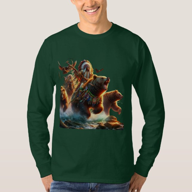 GrizzlyChief Riding Grizzly Bear T Shirt (Framsida)