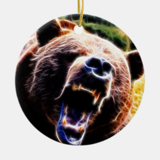 Grizzlyen vrålar julgransprydnad keramik