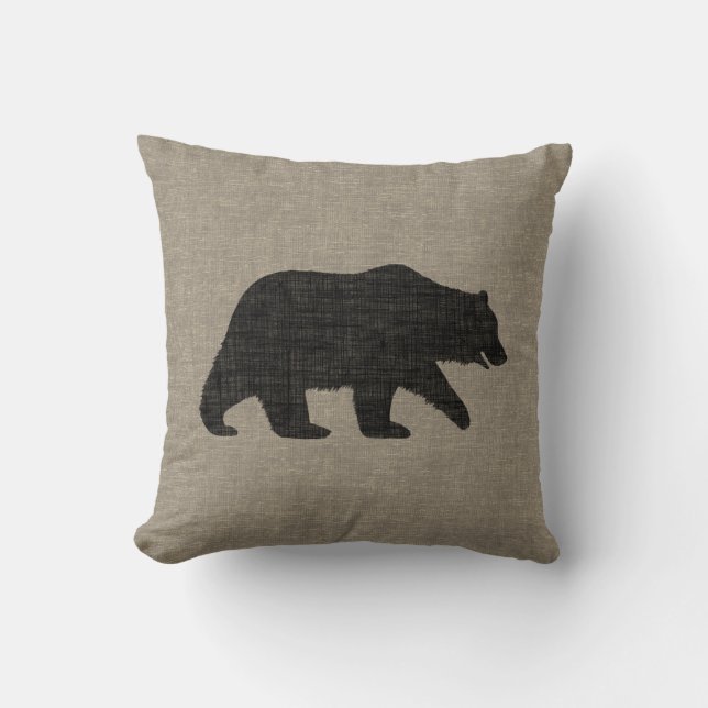 Grizzot Bear Silhouette Faux Linen Burlap Stil Kudde (Framsida)