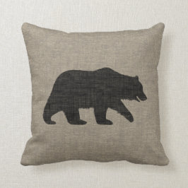 Grizzot Bear Silhouette Faux Linen Burlap Stil Kudde