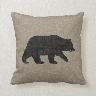 Grizzot Bear Silhouette Faux Linen Burlap Stil Kudde