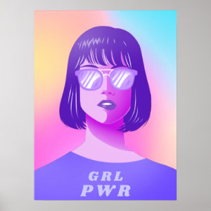 GRL Power Typography & Girl Feminist Lila Hair Poster