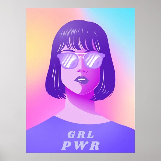GRL Power Typography & Girl Feminist Lila Hair Poster (Framsidan)