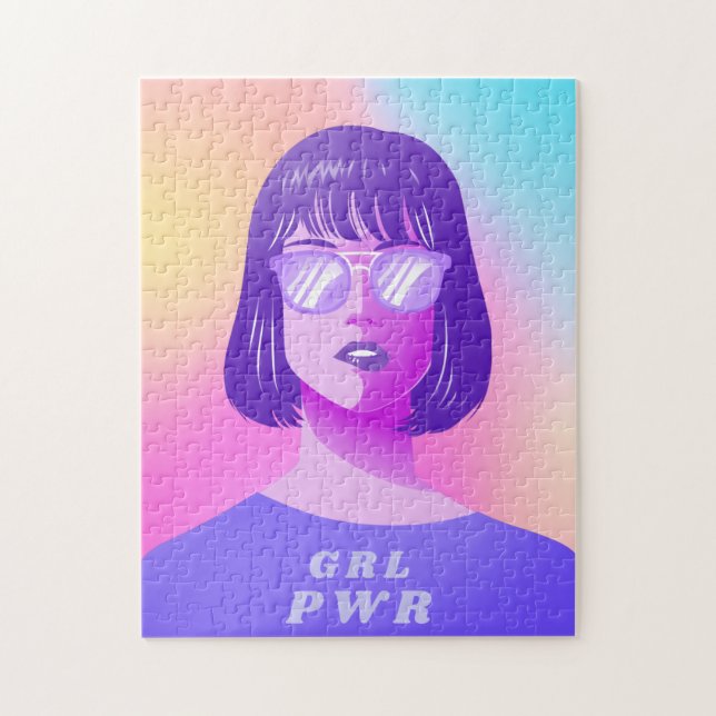 GRL Power Typography & Girl Feminist Lila Hair   Pussel (Vertikal)
