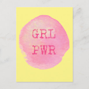 GRL PWR - Fet Gult- och Rosa Typografi Vykort