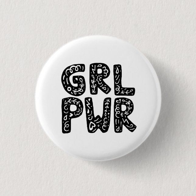 GRL PWR Girl Power Typography Art Knapp (Framsida)