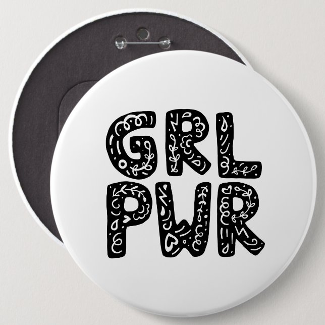 GRL PWR Girl Power Typography Art Knapp (Framsida & baksida)