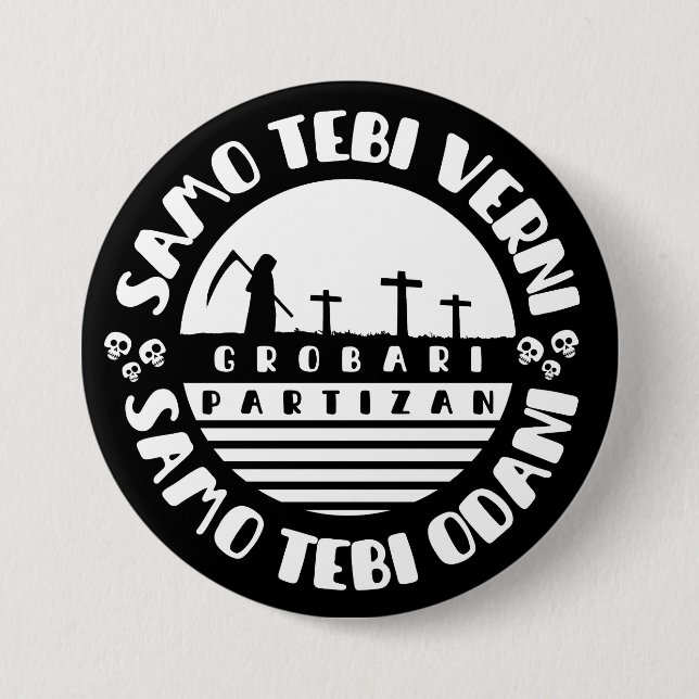 Grobari Partizan Svart Vita  Knapp (Framsida)