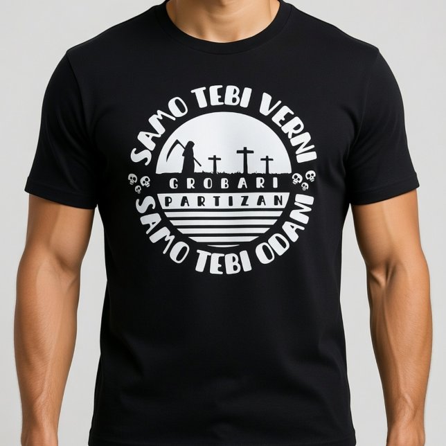 Grobari Partizan Svart Vita  T Shirt (Skapare uppladdad)