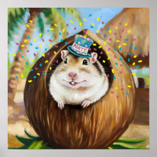 Grobil i kokoshuset med party hatt poster
