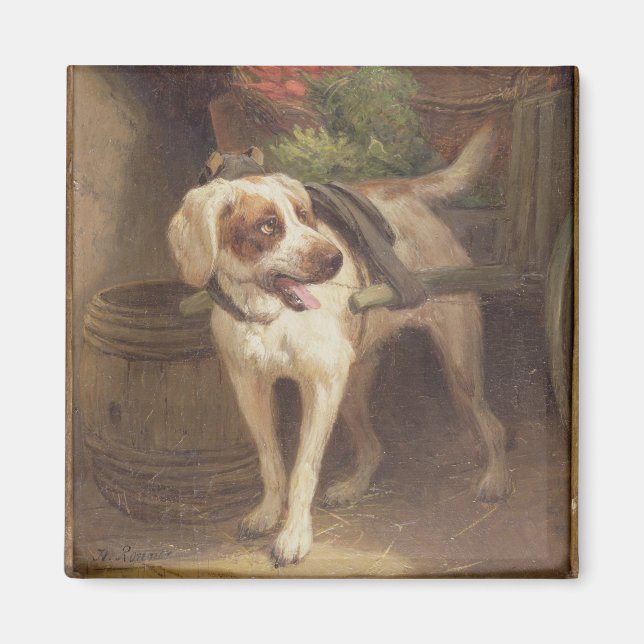 Grocers Hund (olja på panelen) Magnet (Framsidan)