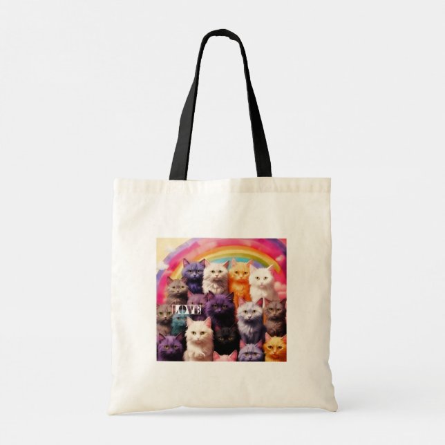 Grocery Bag with Cat Illustration Tygkasse (Baksida)