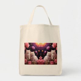 Grocery Bag with Cat Illustration Tygkasse