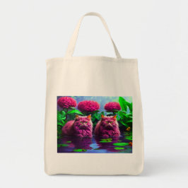 Grocery Bag with Cat Illustration Tygkasse