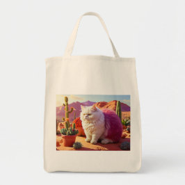 Grocery Bag with Cat Illustration  Tygkasse