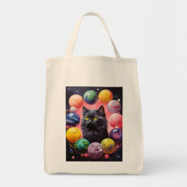 Grocery Bag with Cat Illustration Tygkasse