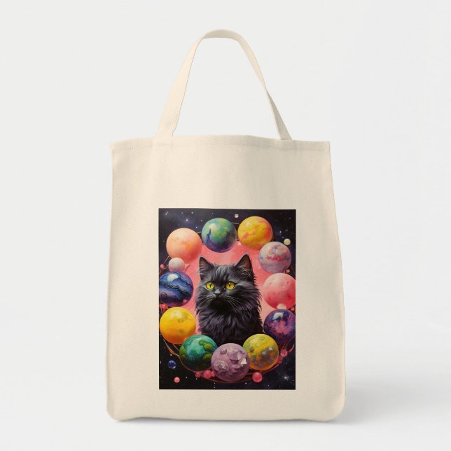Grocery Bag with Cat Illustration Tygkasse (Framsidan)